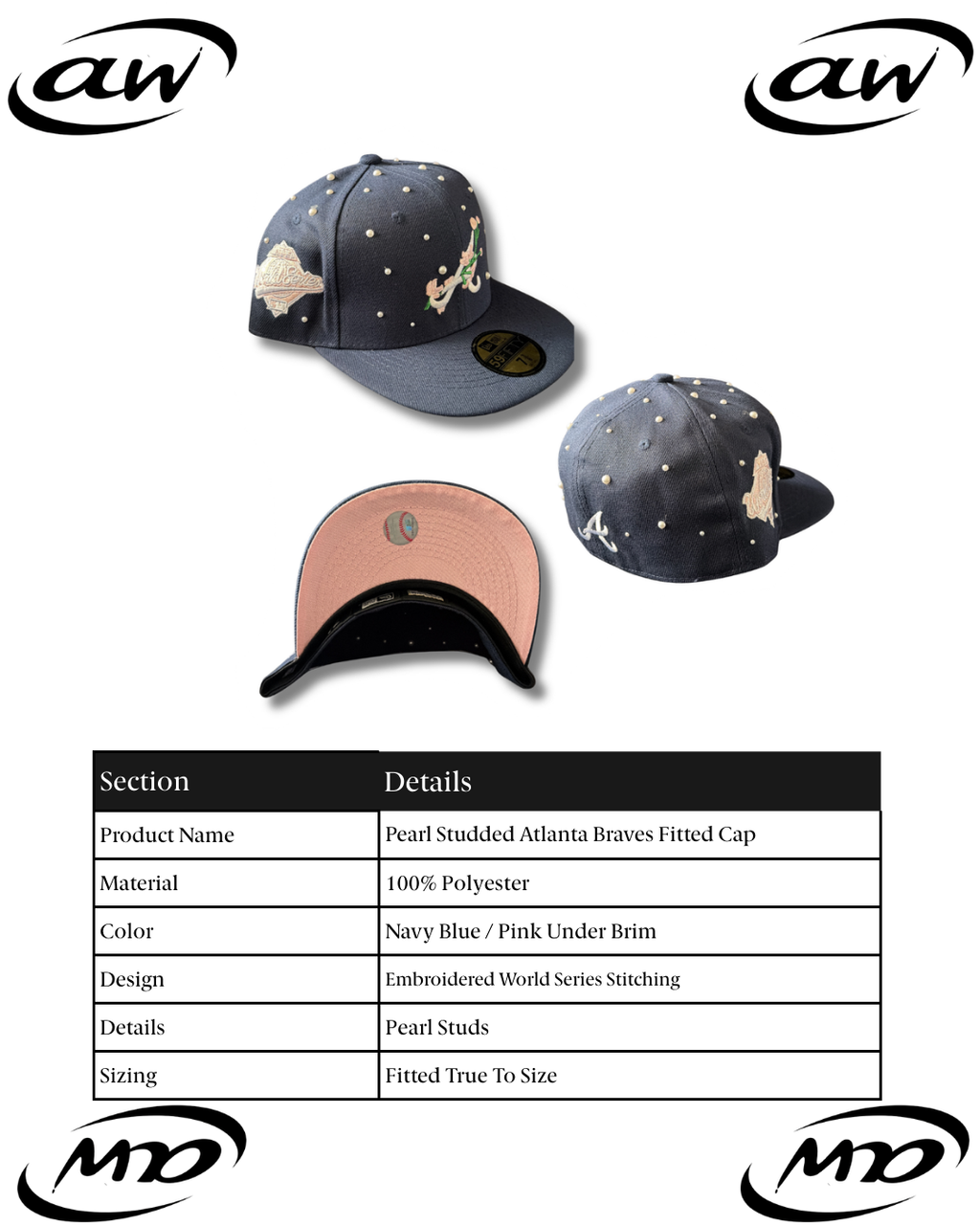 Navy Pearl Atlanta Braves Fitted Cap